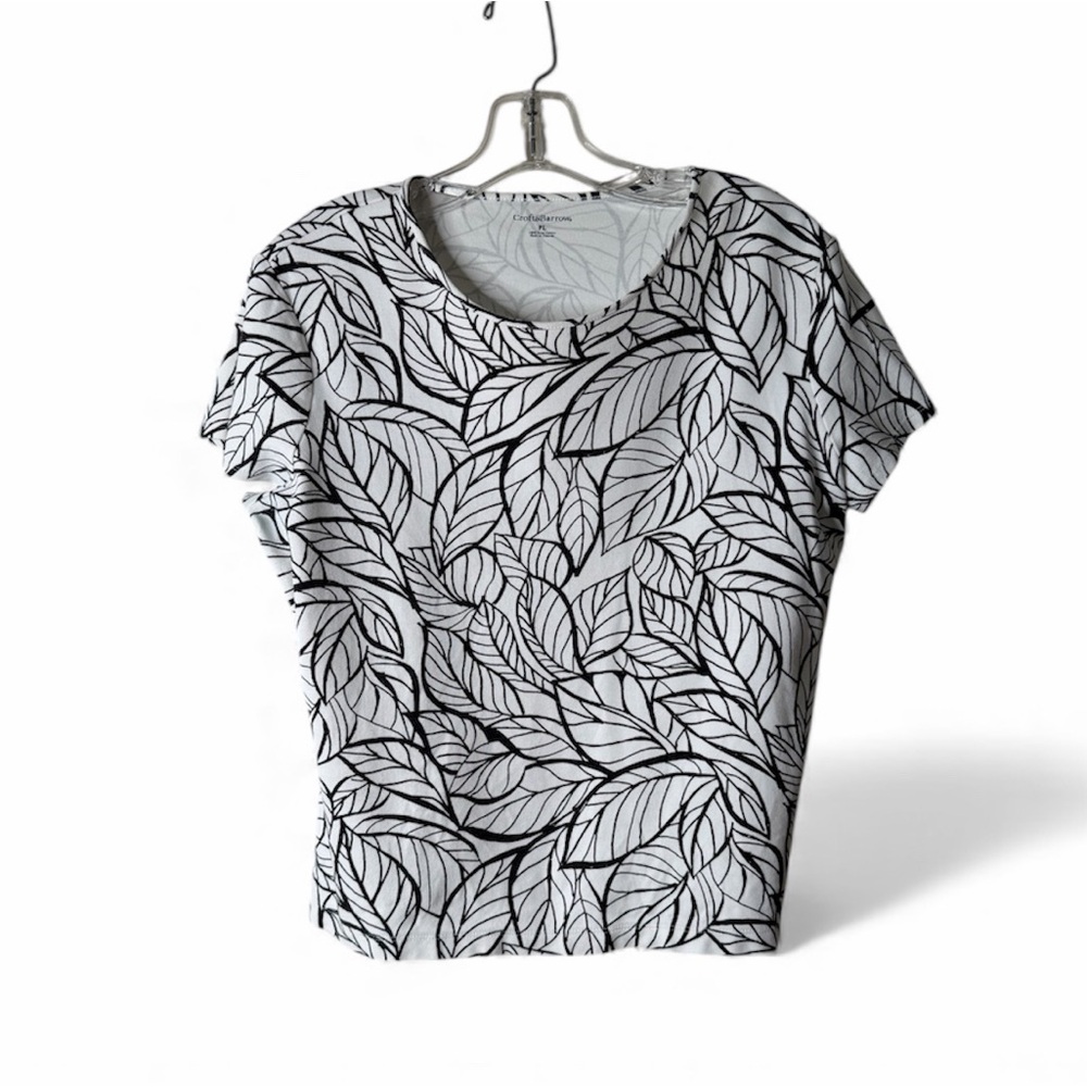 Croft & Barrow Black Leaf Print Short Sleeve Tee
